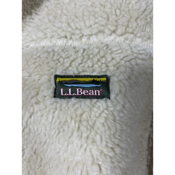 LL Bean Faux Serpa Vest XL Cream Navy Full Zip Mountain Deep Pile - Picture 3 of 7